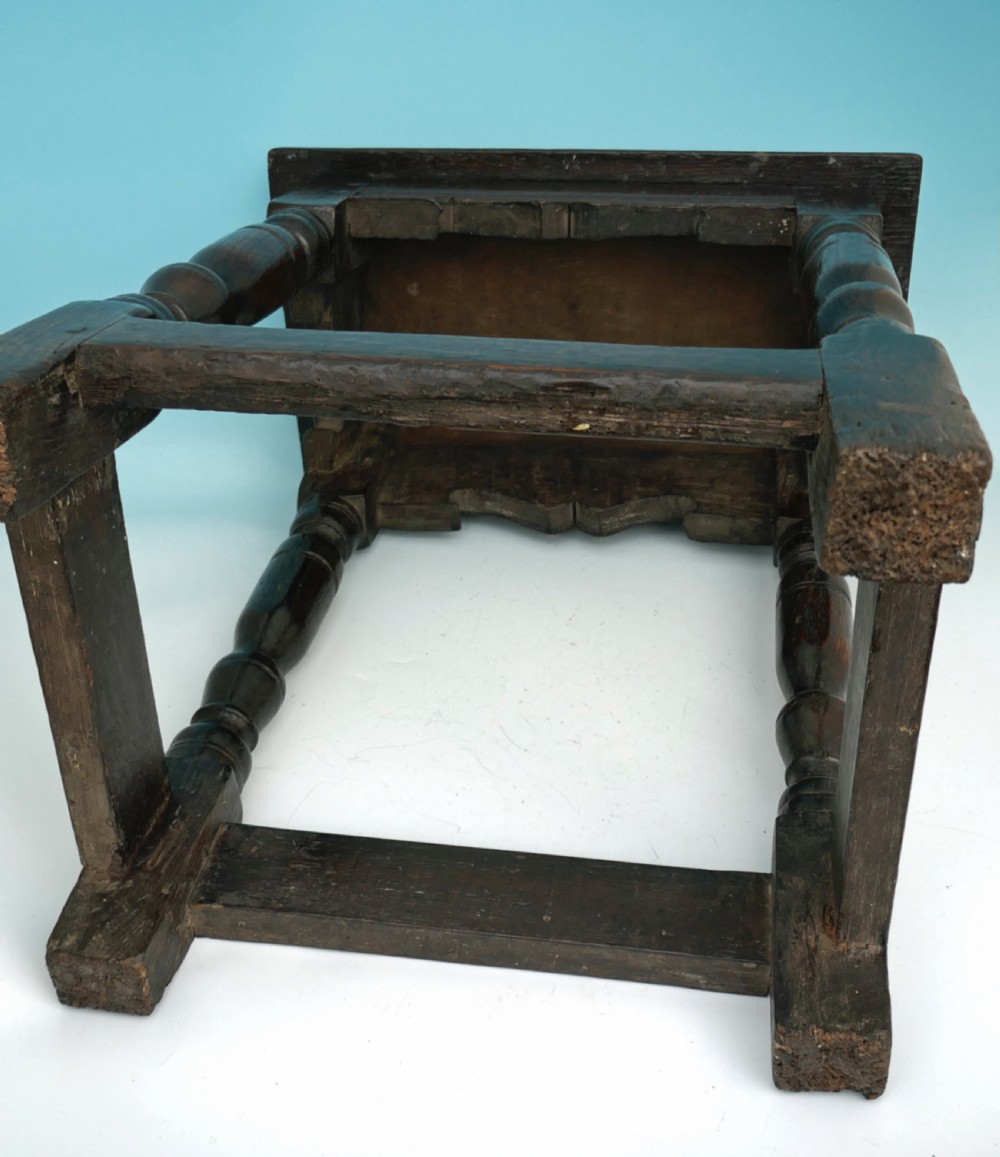 Antique Furniture 17thc Oak Joyned Stool.    English C1620-30 View V