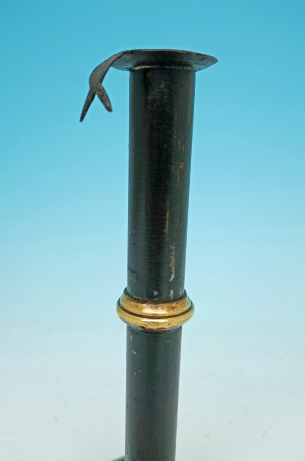 Antique Metalware Single 18thc Toleware Hogscraper Candlestick .   English C1780-C1800 View III