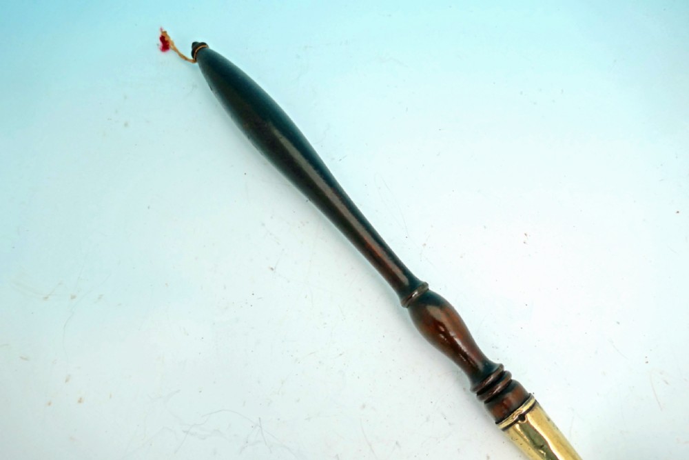 Antique 19thc Metalware Brass Skimmer With Turned Fruitwood Handle.  English C1800-20 View IV