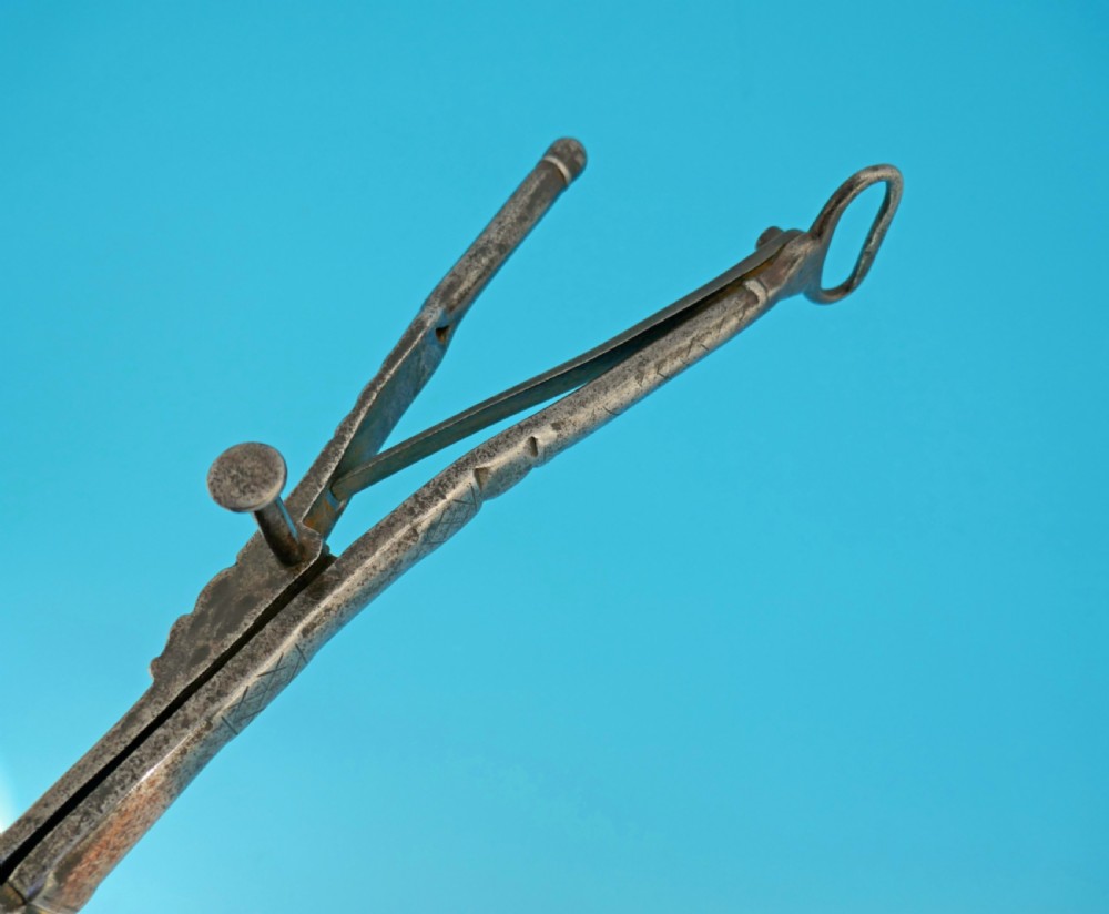 Antique Metalware 18thc Steel Pipe Ember Tongs With Whistle In Handle.  English C1720-40 View II