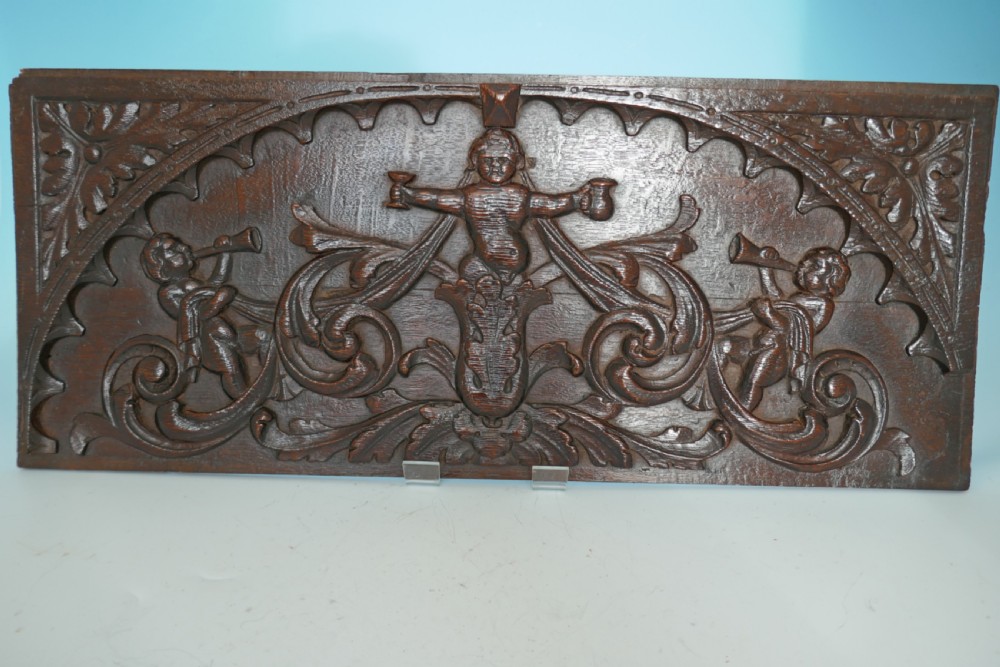 Antique 17thc Oak Carved Panel Showing 
