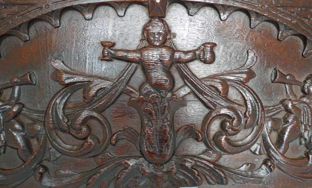 Antique 17thc Oak Carved Panel Showing 