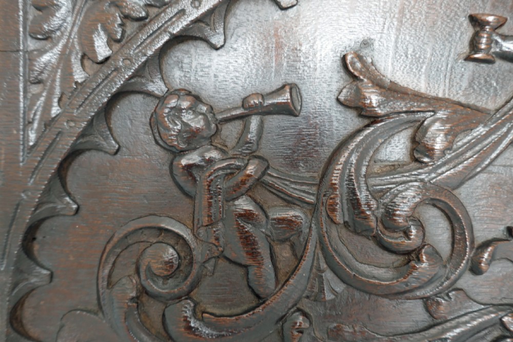 Antique 17thc Oak Carved Panel Showing 