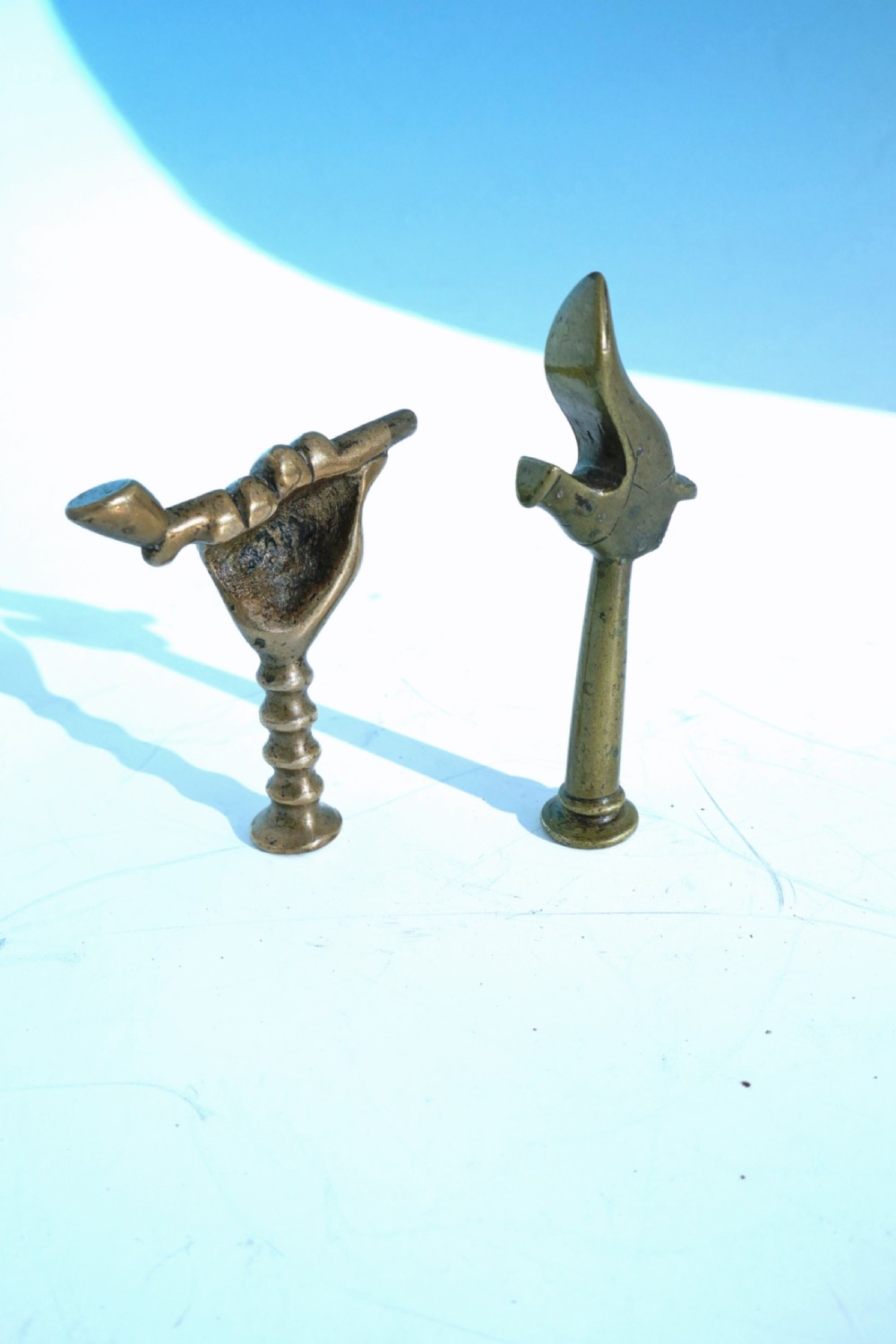 Two Early 19thc Antique Metalware Brass Pipe Tampers.    English C1820-40 - C1840-60