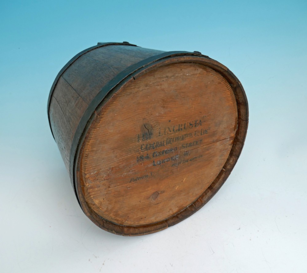Antique Treen 19thc Staved Decorators Bucket With Makers Label.    English C1860-80. View III