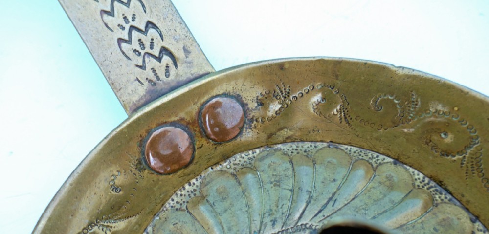 Antique Metalware 17thc Decorative Sheet Brass Chamberstick.   Dutch C1660-80. View IV
