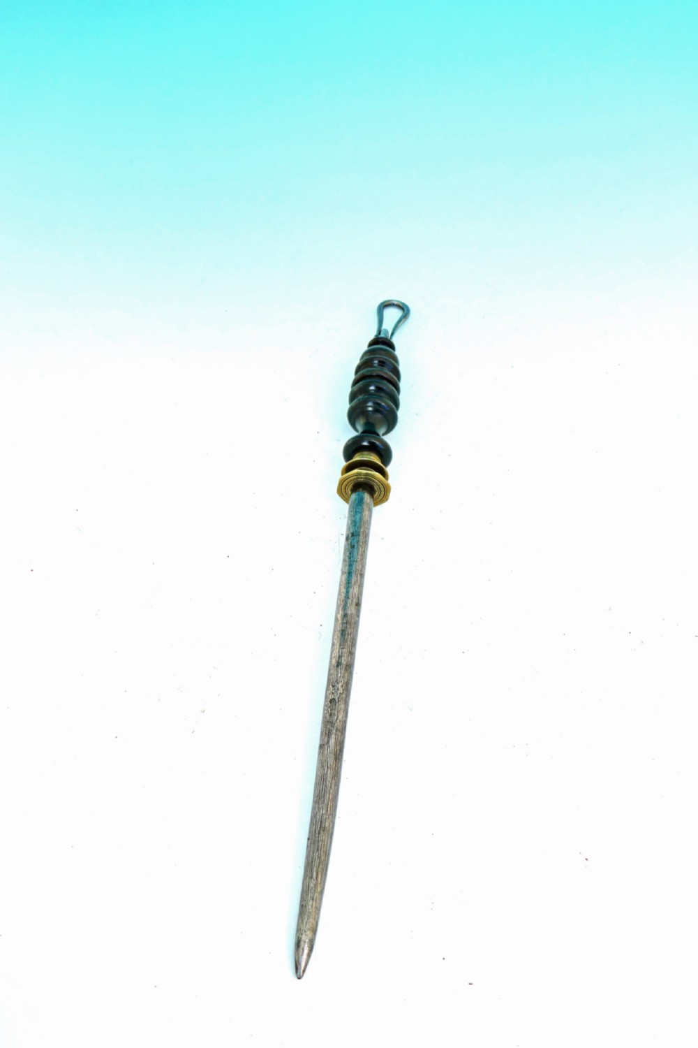 Antique Metalware 19thc Butcher's Steel With Bobbin Turned Handle.   English C1800-20