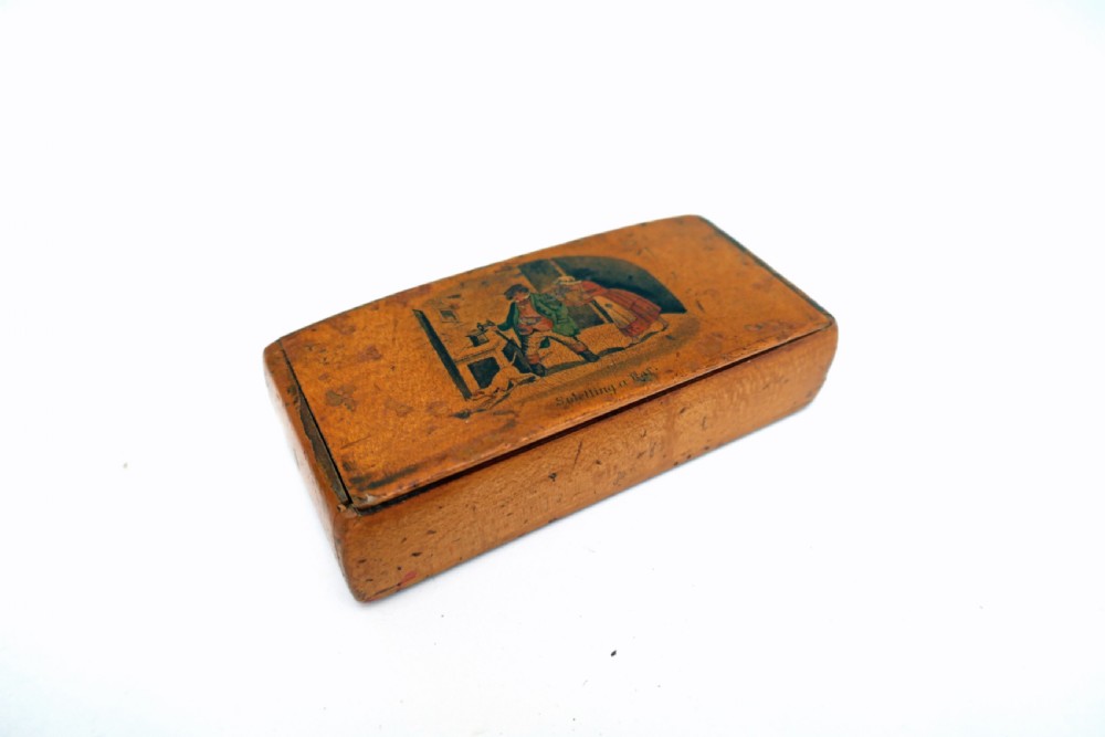 Antique Early 19thc Treen Mauchline Ware Snuff Box 