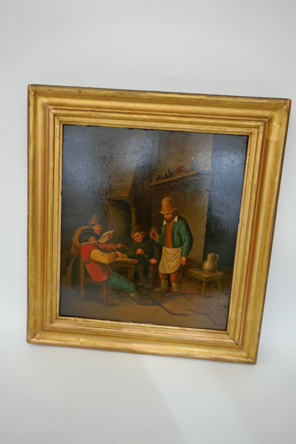 Antique 19thc Oil On Oak Panel Of A Tavern Scene .   Dutch C1870-90