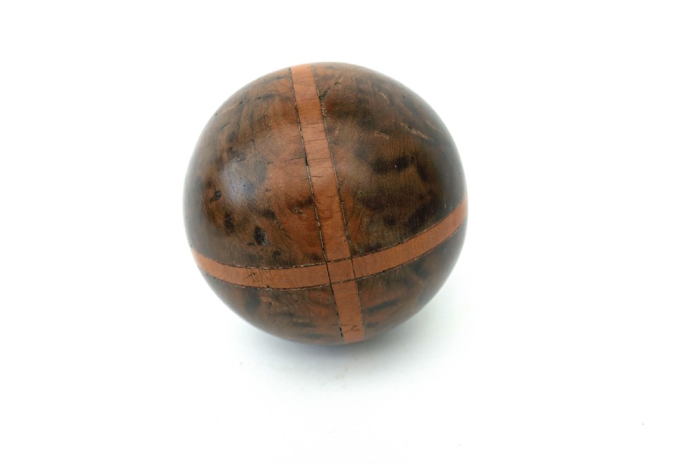 Antique 19thc Treen Yew Wood Inlaid With Boxwood Carpet Bowl.   Scottish C1860-80.