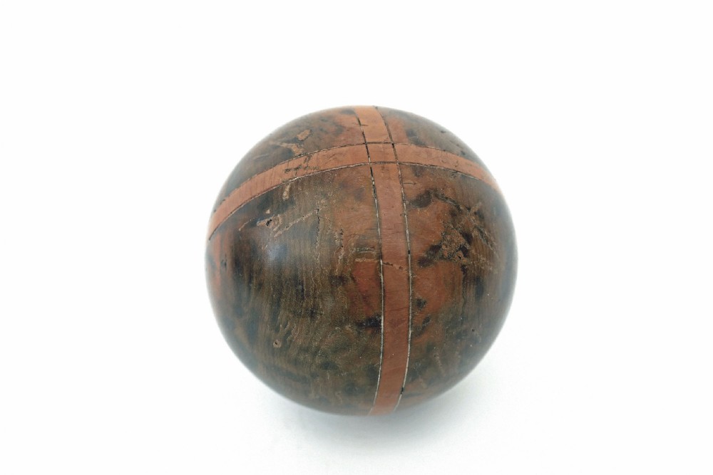 Antique 19thc Treen Yew Wood Inlaid With Boxwood Carpet Bowl.   Scottish C1860-80. View II