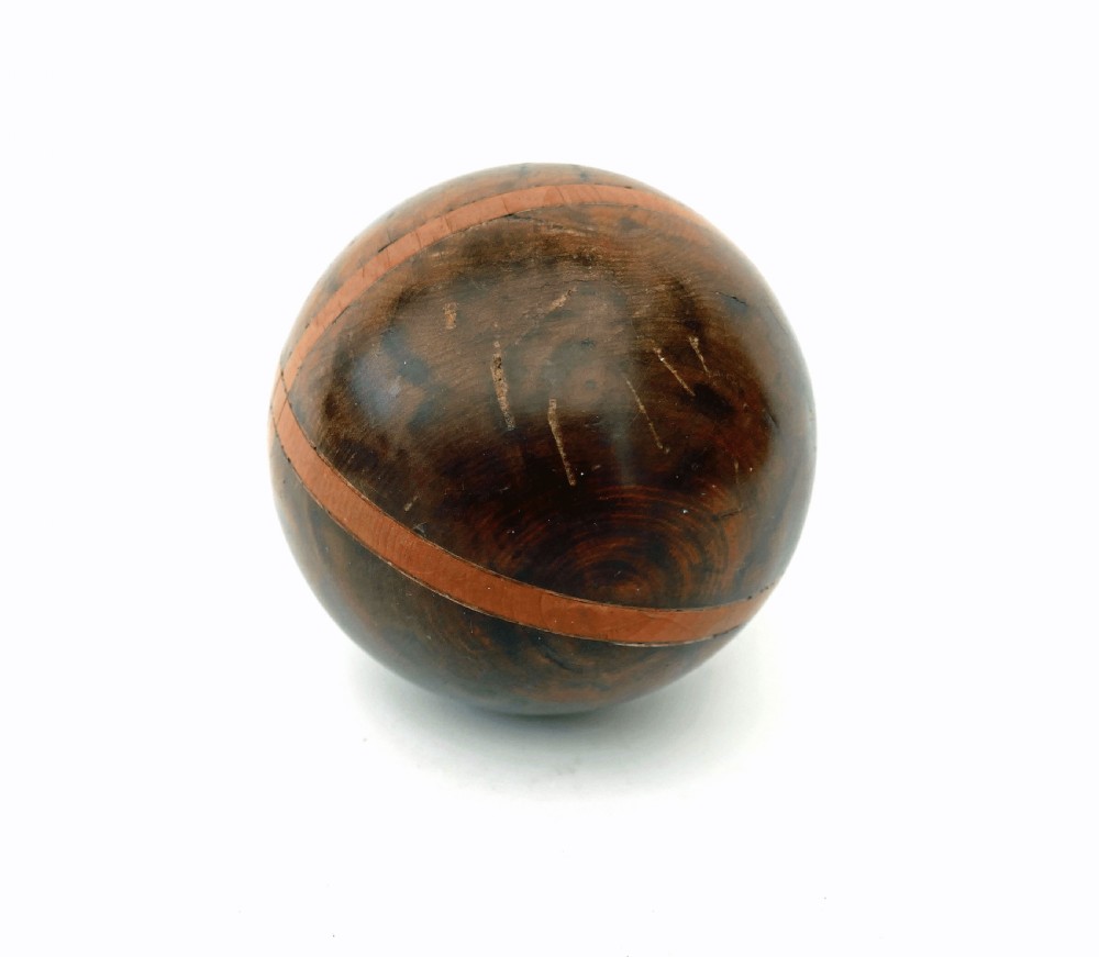 Antique 19thc Treen Yew Wood Inlaid With Boxwood Carpet Bowl.   Scottish C1860-80. View III