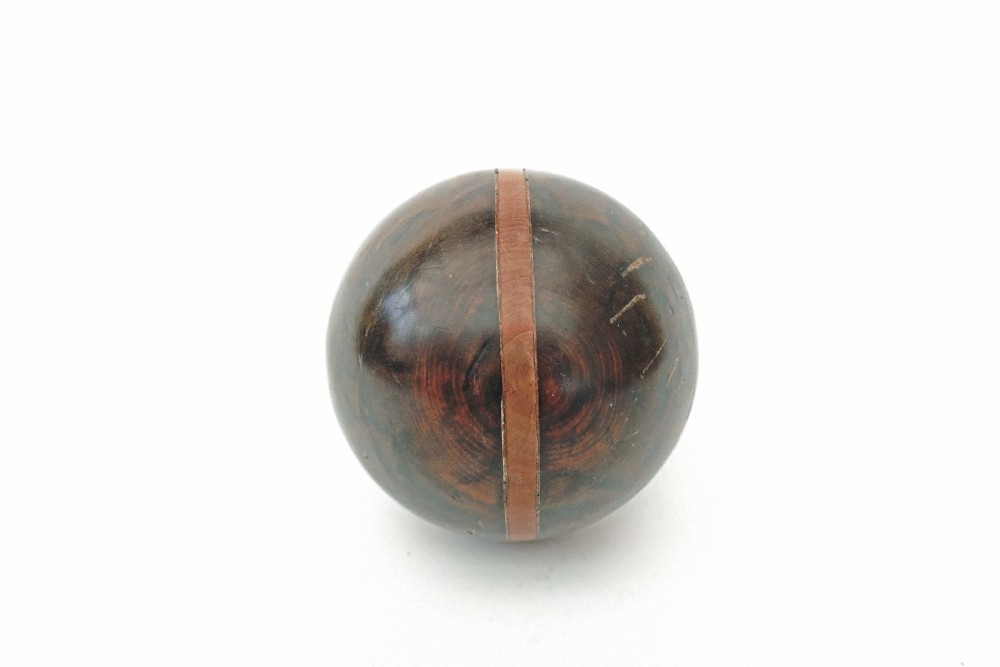 Antique 19thc Treen Yew Wood Inlaid With Boxwood Carpet Bowl.   Scottish C1860-80. View IV