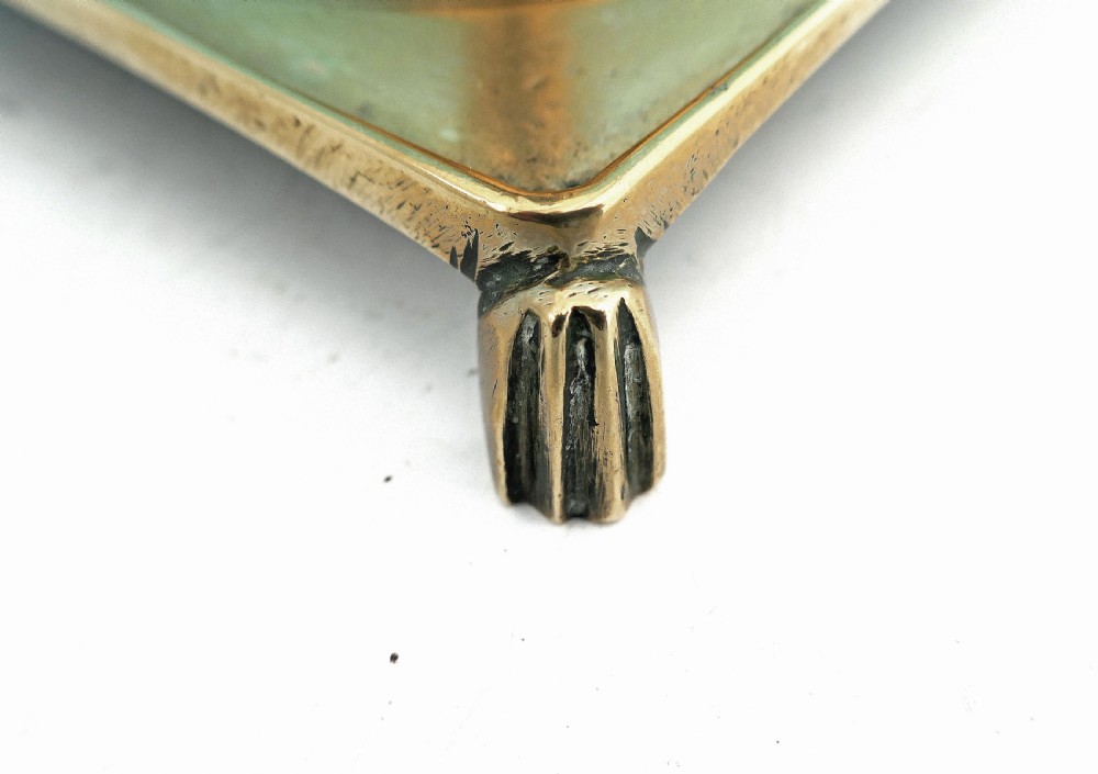 Antique Metalware 17thc Brass Square Based Candlestick.    Spanish C1680-C1700 View III