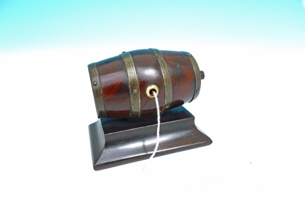 Antique Treen 19thc Rosewood & Brass Banded String Barrel.     English C1840-60