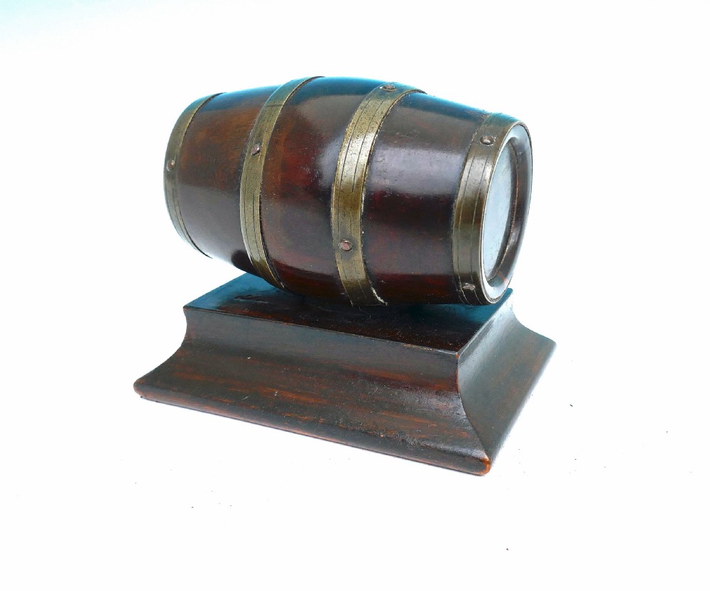 Antique Treen 19thc Rosewood & Brass Banded String Barrel.     English C1840-60 View III