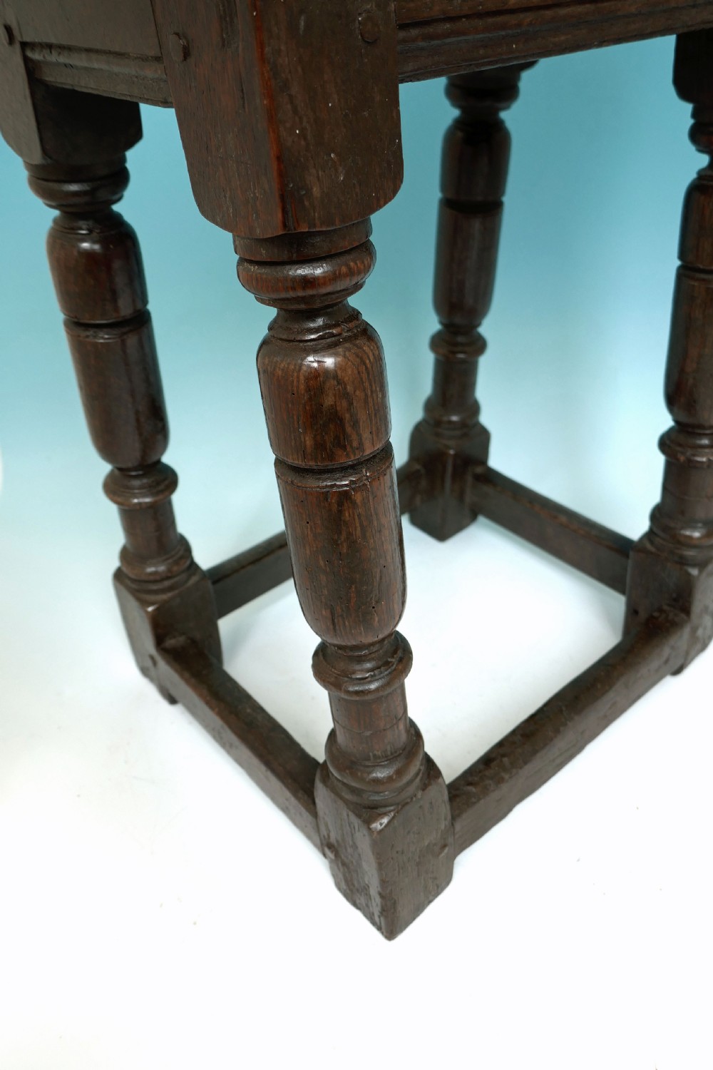 Early 17thc Oak Furniture Joyned Stool.   English C1620-30 View IV