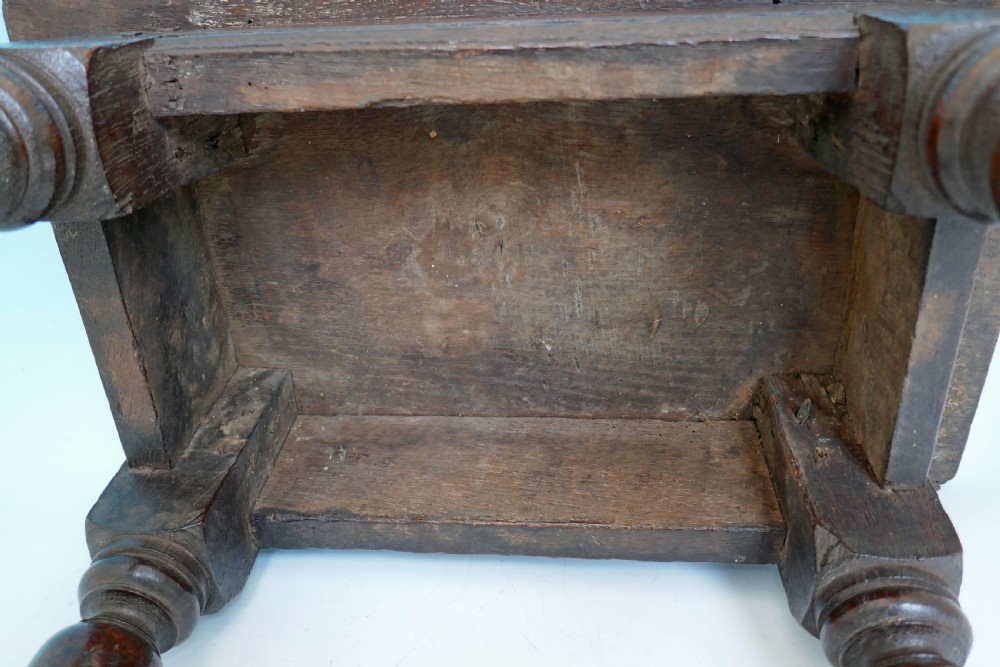 Early 17thc Oak Furniture Joyned Stool.   English C1620-30 View VI