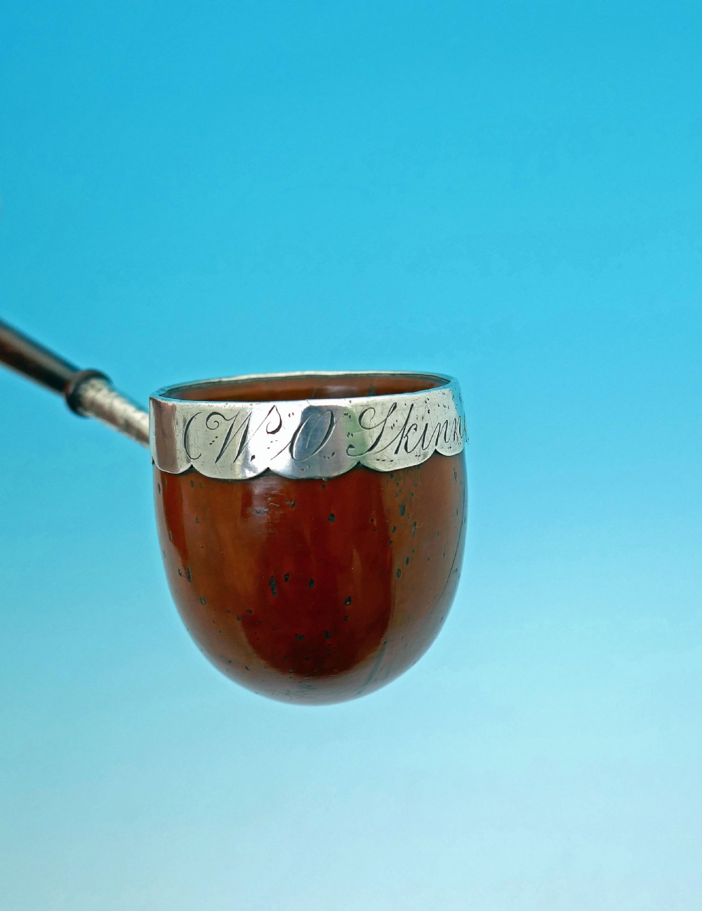 Antique Treen 18thc Silver Rimmed Toddy Ladle Engraved W O Skinner .   Scottish C1770-90 View VI