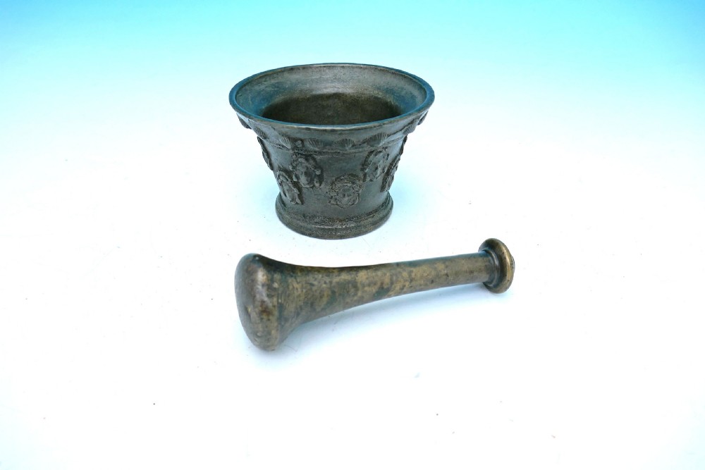 Antique Metalware 16thc / 17thc Small Bronze Pestle & Mortar.   French C1580-C1600 View II