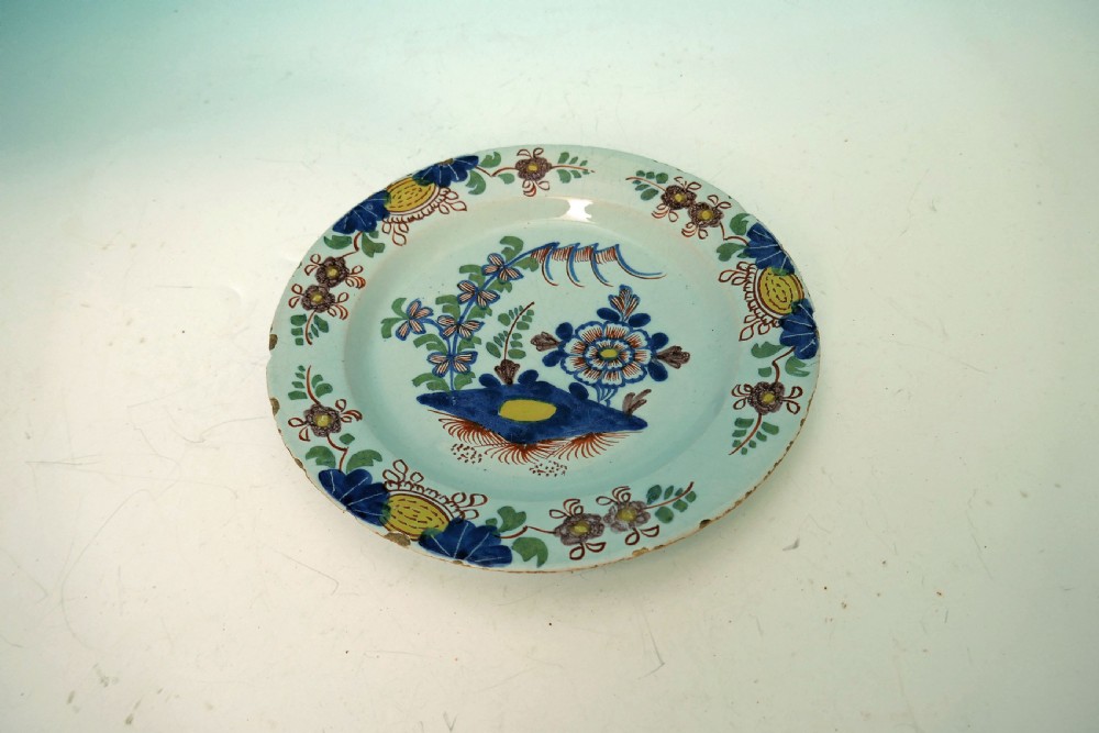 Antique 18thc English Polychrome Delftware Single Plate.    English C1750-70. View III