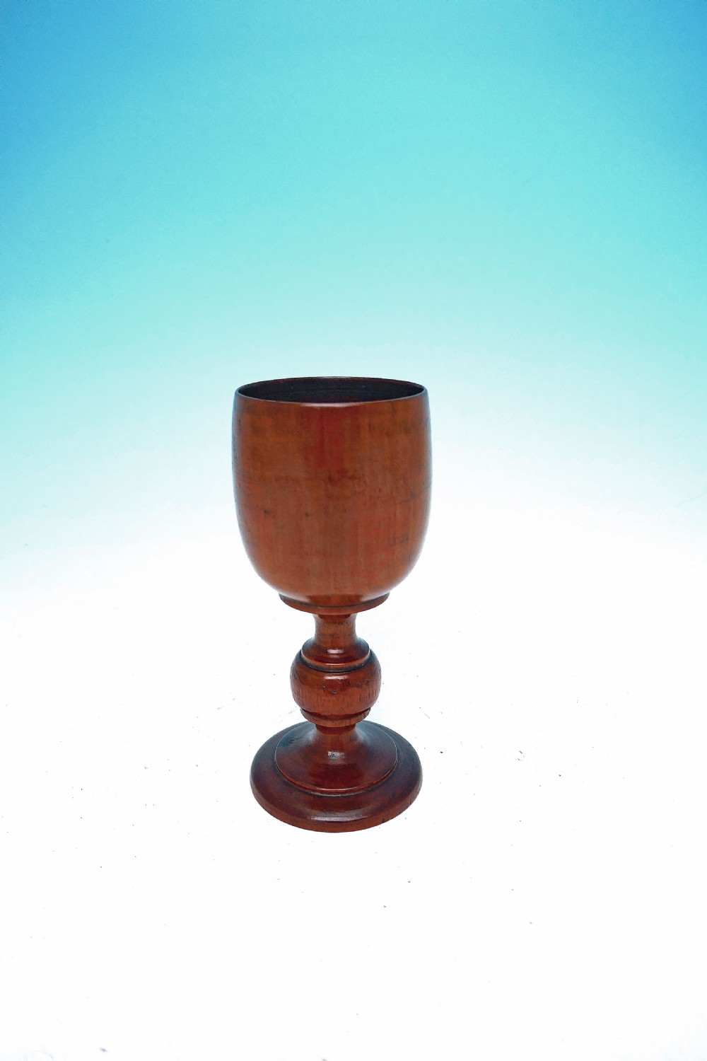 Antique 19thc Treen Fruitwood Turned Goblet With Raised Pedestal Base.  English C1800-20.
