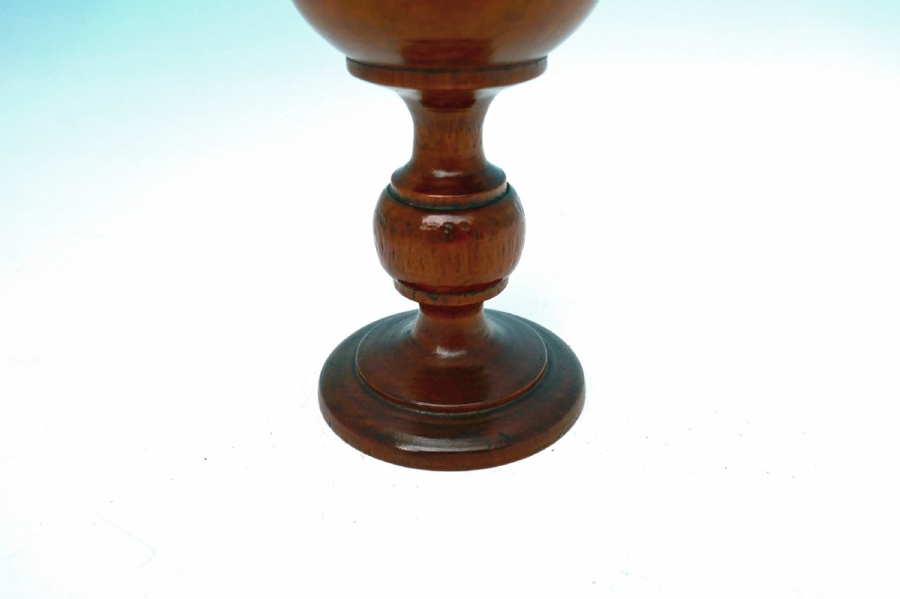 Antique 19thc Treen Fruitwood Turned Goblet With Raised Pedestal Base.  English C1800-20. View II