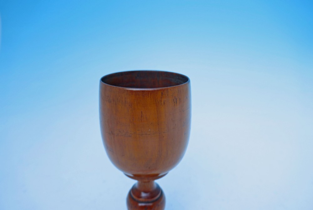 Antique 19thc Treen Fruitwood Turned Goblet With Raised Pedestal Base.  English C1800-20. View V
