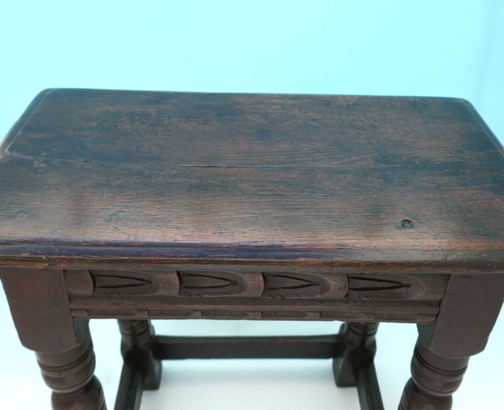 Antique 17thc Oak & Country Furniture Joyned Stool.   English C1640-50. View II