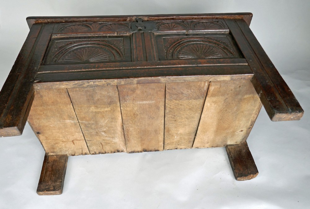 Antique 17thc Oak Furniture Joyned Panelled Coffer.    English C1640-60. View IV