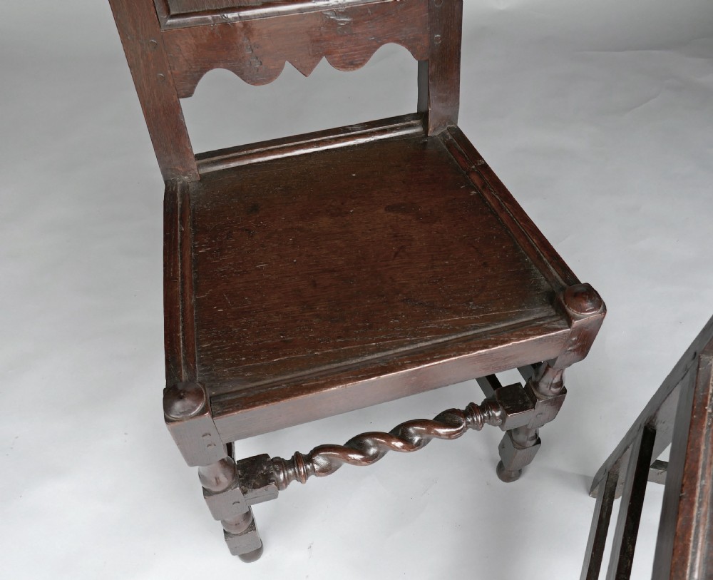 Antique Oak & Country Furniture 17thc Pair Of Joyned Oak Side Chairs.  English C1680-90. View III
