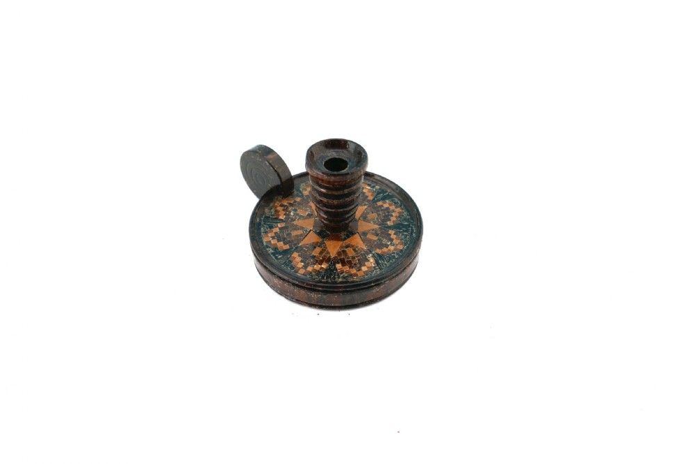 Antique 19thc Treen Miniature Tunbridge Ware Chamberstick.   English C1840 - 60.