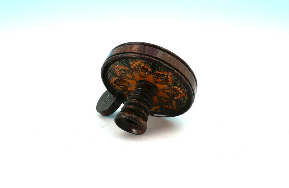 Antique 19thc Treen Miniature Tunbridge Ware Chamberstick.   English C1840 - 60. View IV