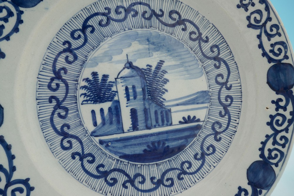 Antique Pottery 18thc Blue & White Delftware Charger.     Dutch C1770-80. View IV