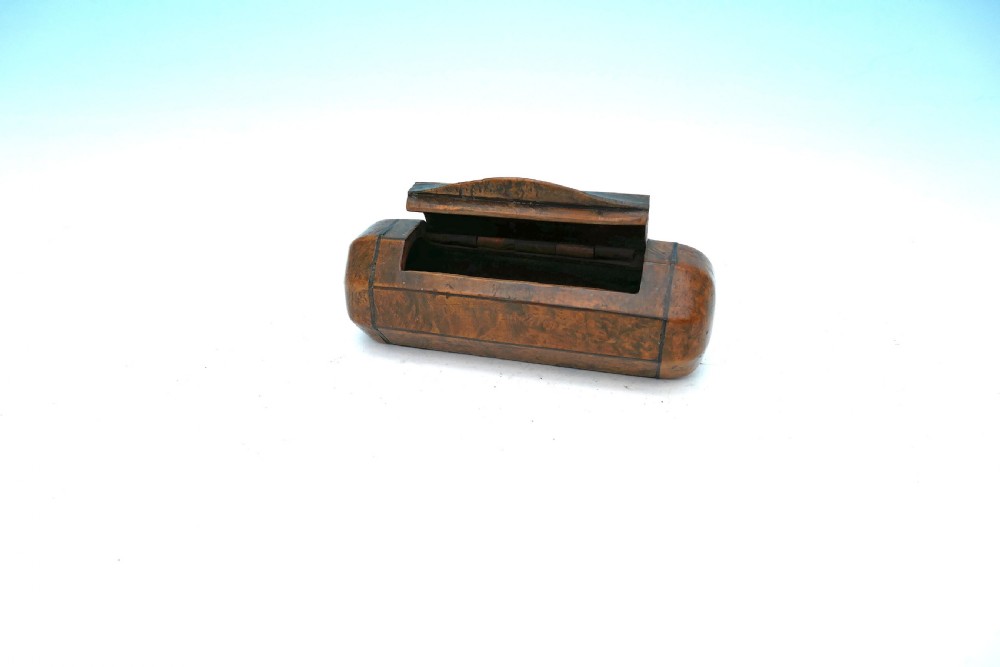 Antique 19thc Treen Burr Amboyna & Tortoiseshell Octagonal Snuff Box.    English / French  C1840-60.