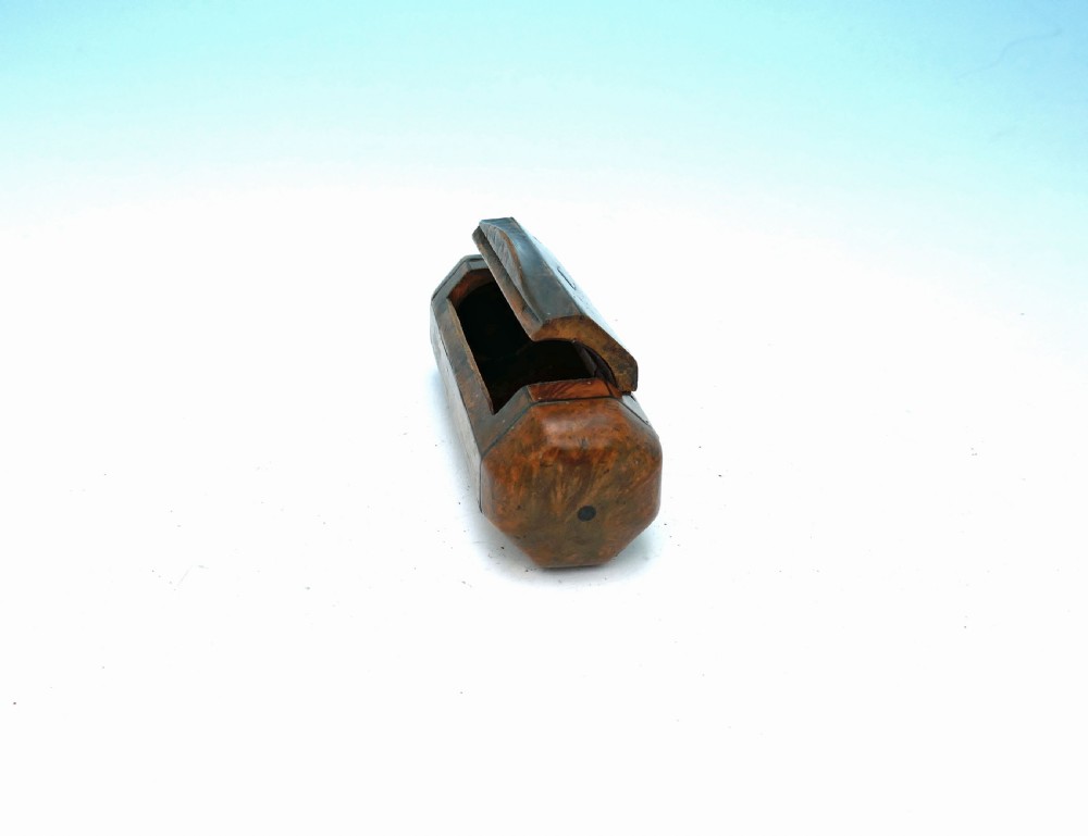 Antique 19thc Treen Burr Amboyna & Tortoiseshell Octagonal Snuff Box.    English / French  C1840-60. View II