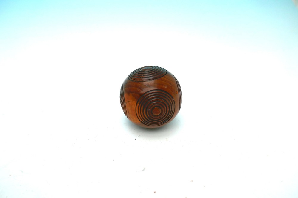Antique Treen 19thc Yew Wood Puzzle Ball Snuff Box.     English C1820-40.