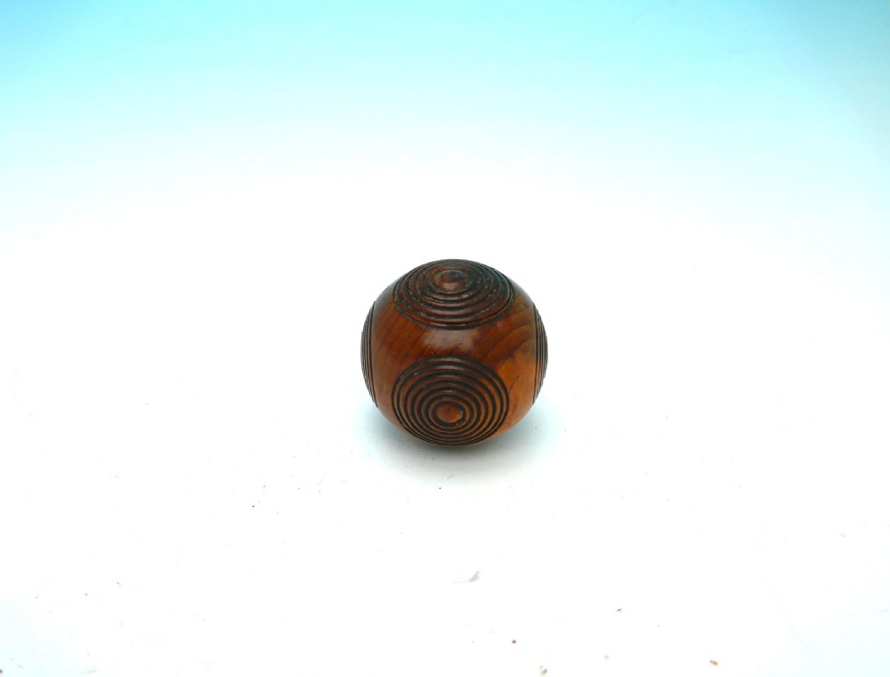 Antique Treen 19thc Yew Wood Puzzle Ball Snuff Box.     English C1820-40. View IV