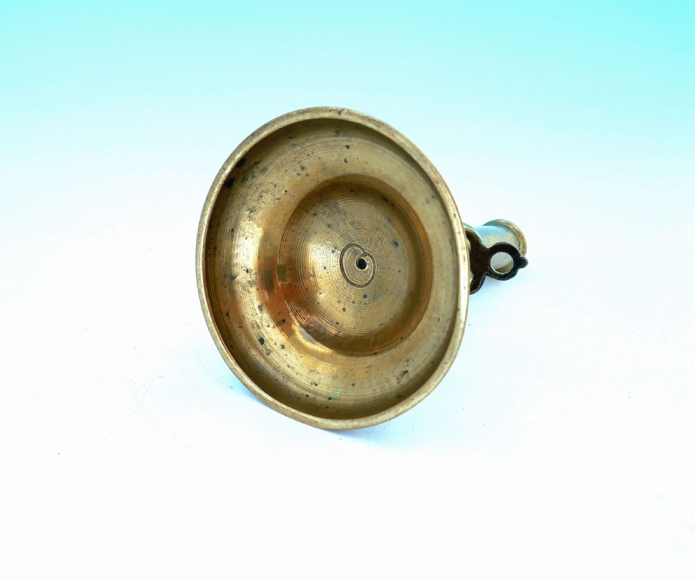 Early Metalware 18thc Brass Single Candlestick With Side Ejector.  English C1720-30 View II