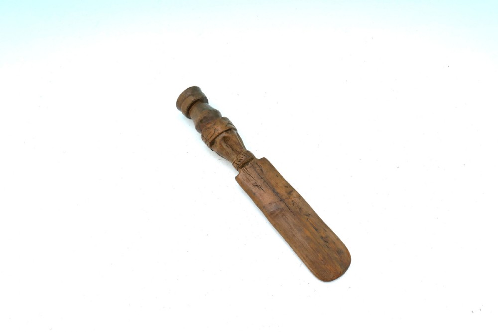 Early 19thc Treen Sycamore Kitchen Spatula With Carved Decoration.    English C1820-40.