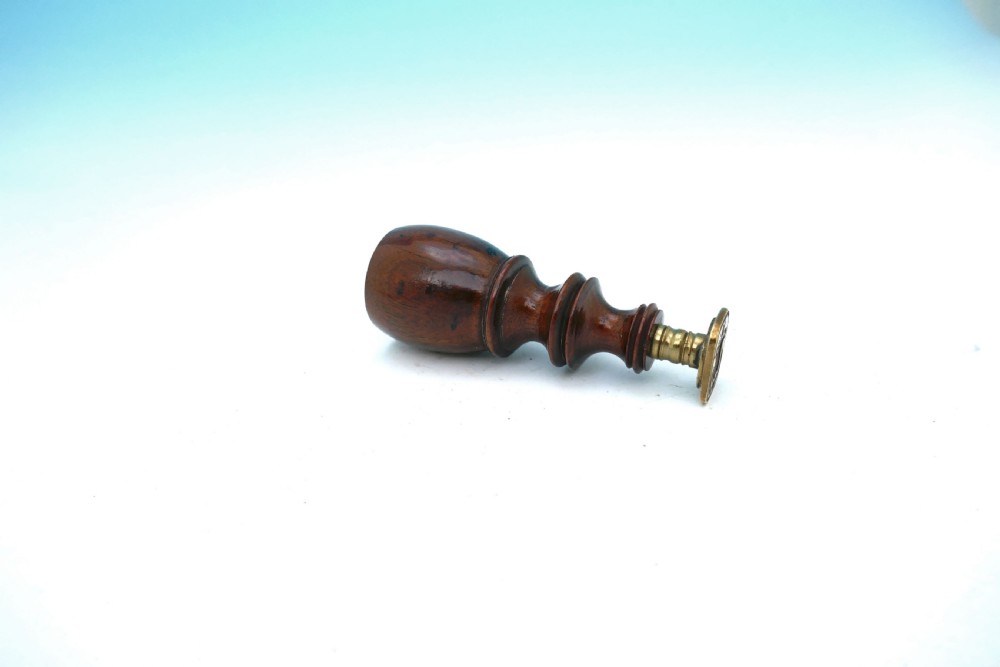 Antique Treen 19thc Mahogany & Brass Gentleman's Desk Seal Matrix.   English C1840-60. View III