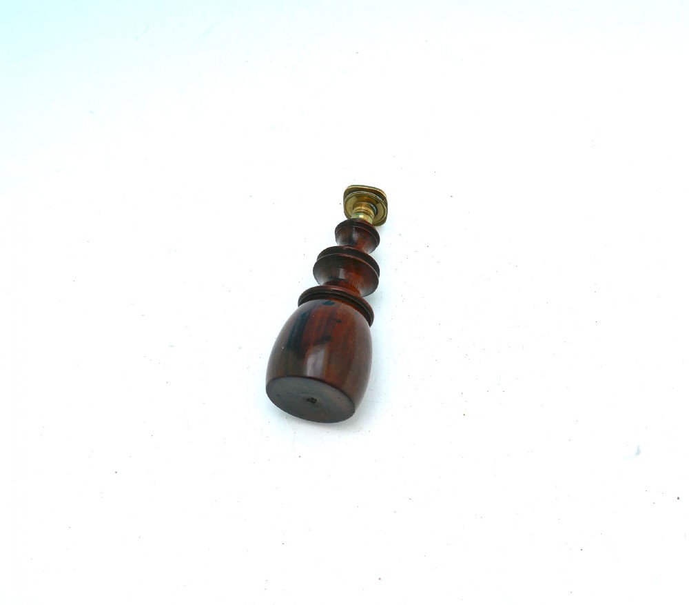 Antique Treen 19thc Mahogany & Brass Gentleman's Desk Seal Matrix.   English C1840-60. View IV