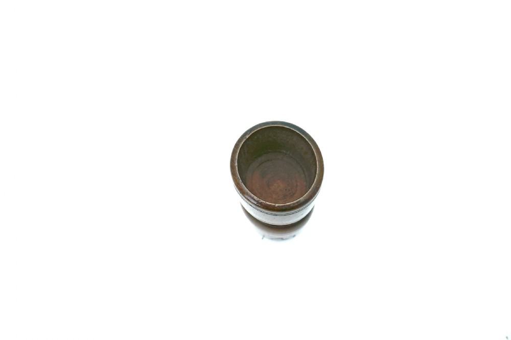 Antique Treen 19thc Turned Beech Double Spice Measure Initialled I W .  English C1840-60. View IV