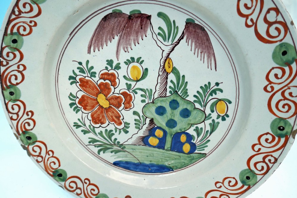 Antique 18thc Dutch Delftware Polychrome Charger.    C1770-90 View II