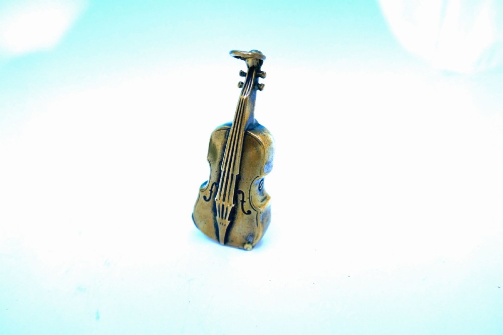 Antique Metalware 19thc Brass Violin Vesta Box Stamped WL & AD.     English C1870-90.