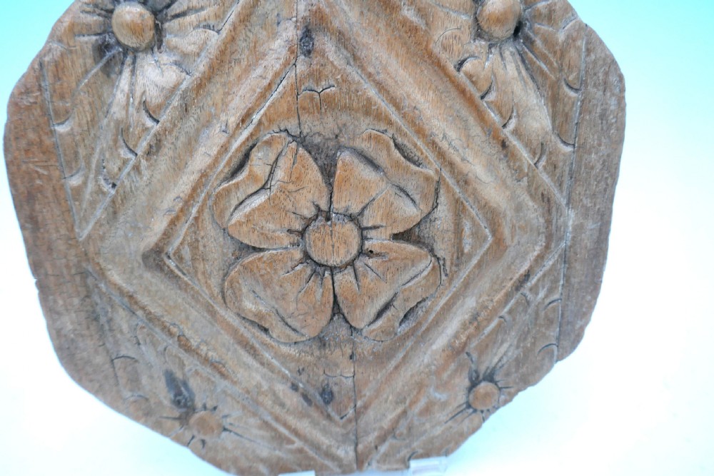 Late 16thc Period Octagonal Carved Limewood Floral Panel.    English  C1570-C1600. View II