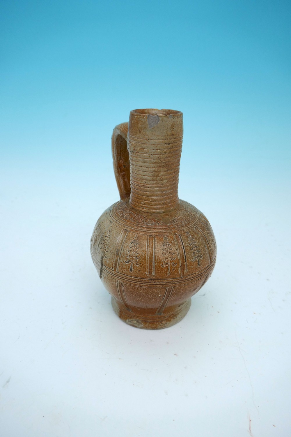 Antique Pottery 16thc Salt-glazed Raeren Stoneware Wine Jug.    German C1570-90. View II