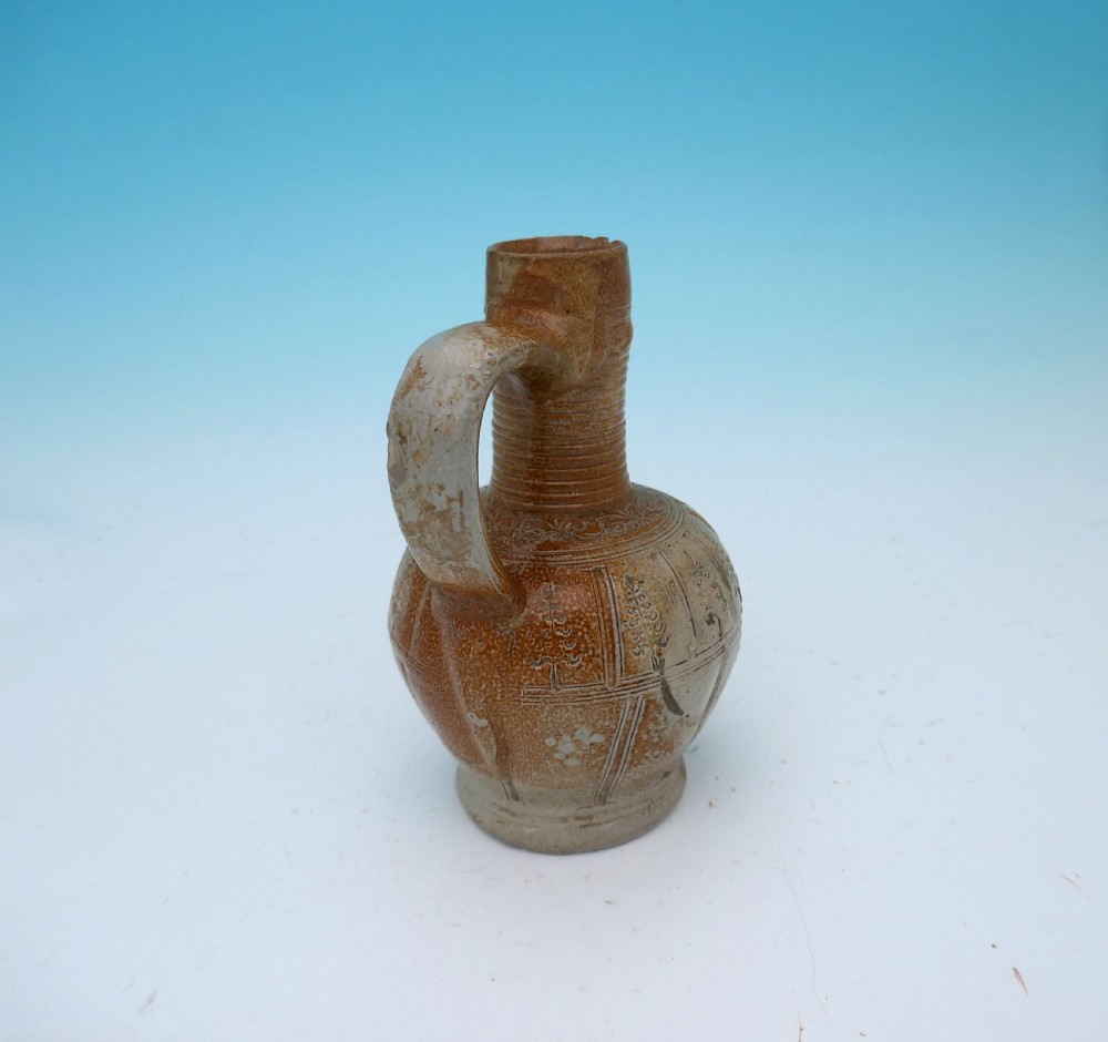 Antique Pottery 16thc Salt-glazed Raeren Stoneware Wine Jug.    German C1570-90. View III