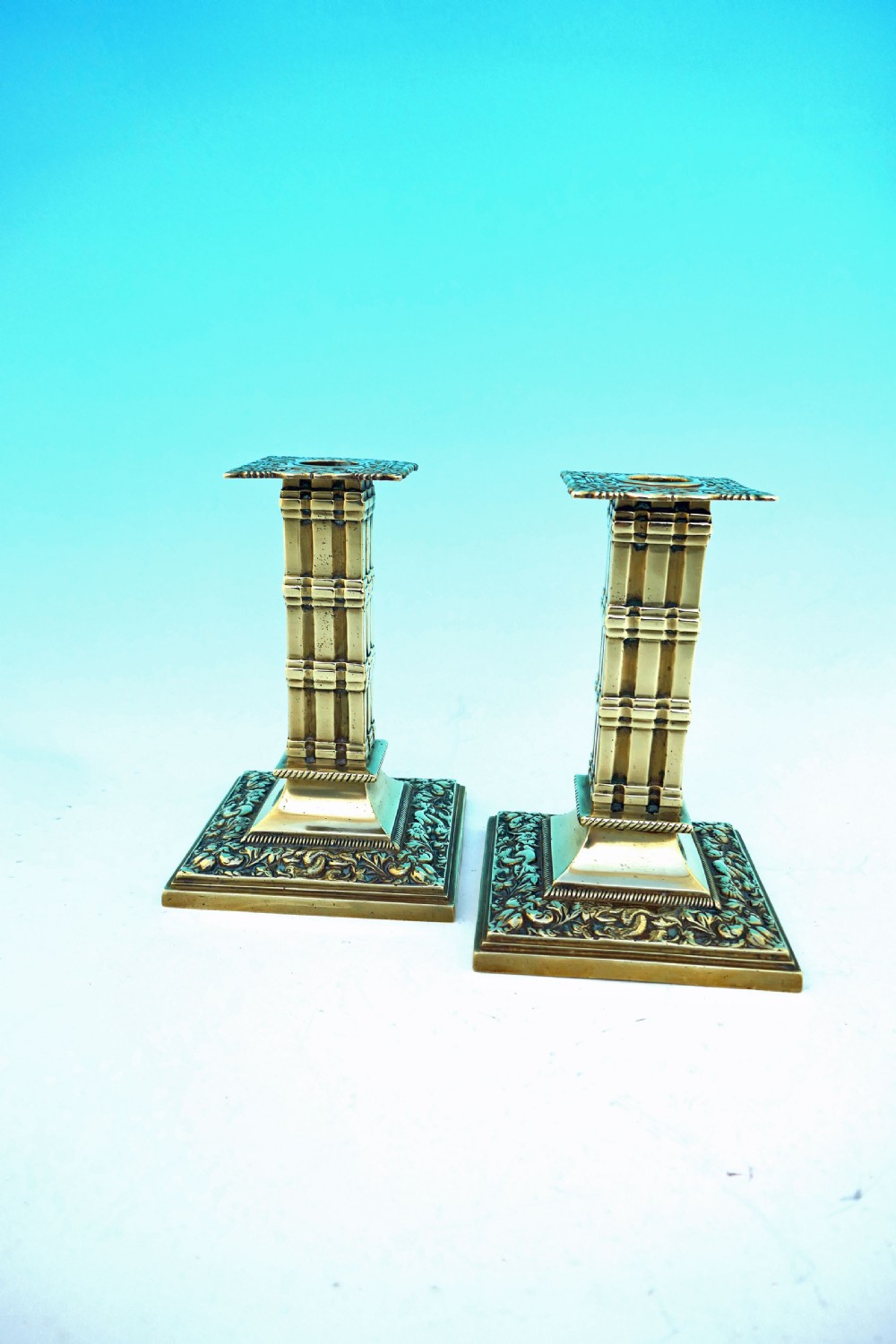 Antique Pair Of 19thc Brass Cluster Candlesticks Stamped William Tonks & Son.   English C1860-90.