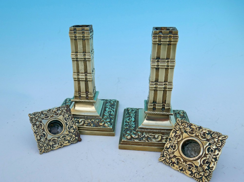 Antique Pair Of 19thc Brass Cluster Candlesticks Stamped William Tonks & Son.   English C1860-90. View II